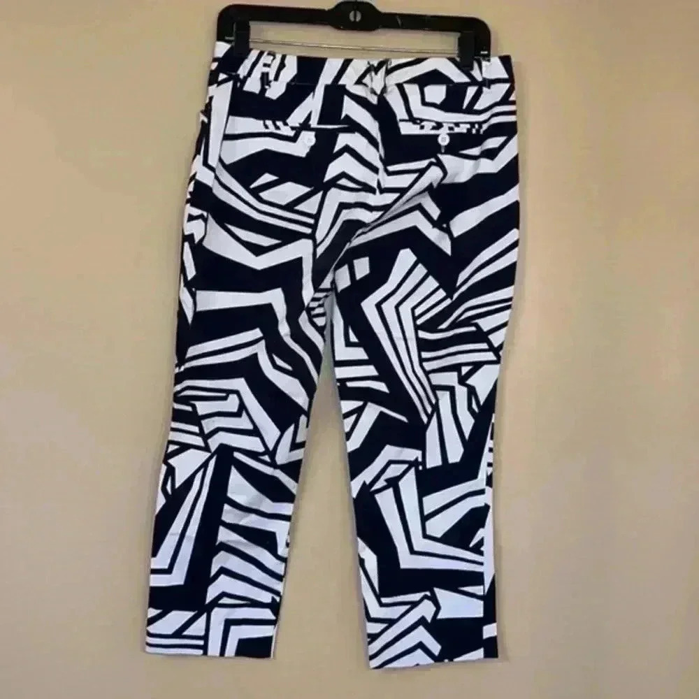 New York & Company Navy and White Abstract Print Cropped Pants Capris Size 6 - Picture 2 of 8